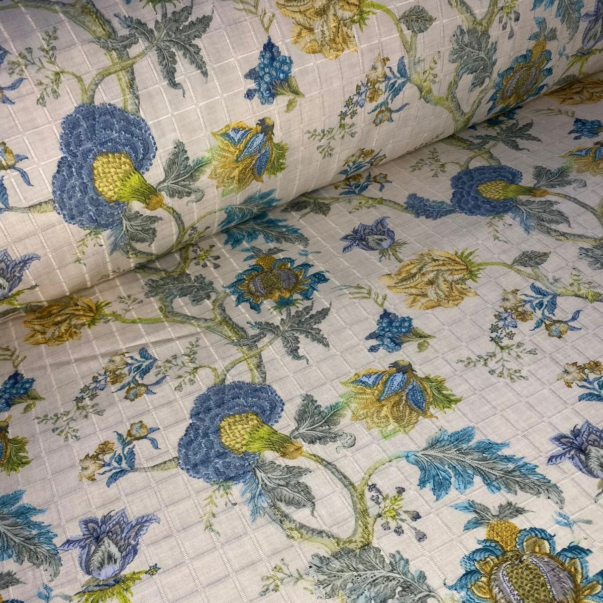 Tela Cuadros- Flores verde