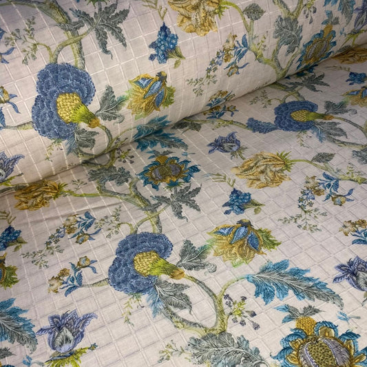 Tela Cuadros- Flores verde