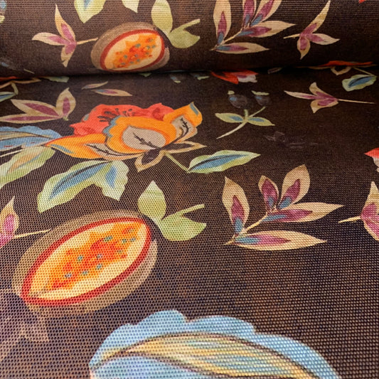 Tela Azteca- Fleur fondo café