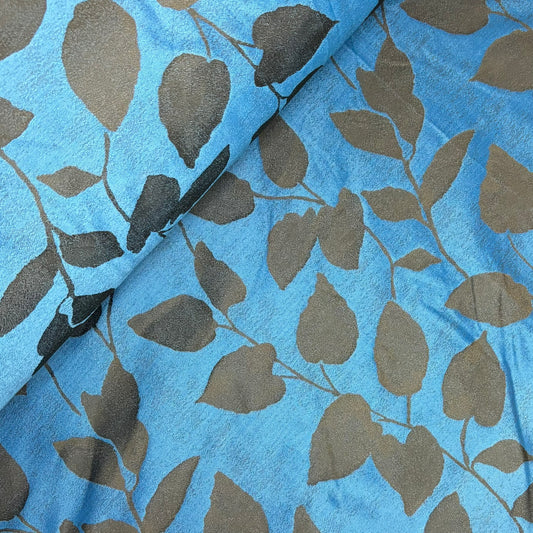 Jacquard hojas azul-cafe 300cm ancho