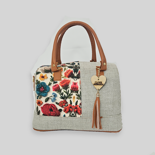 Bolsa artesanal - Floral Beige
