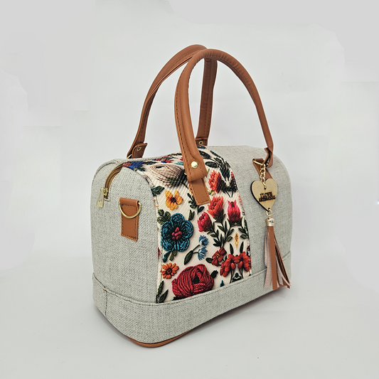 Bolsa artesanal - Floral Beige