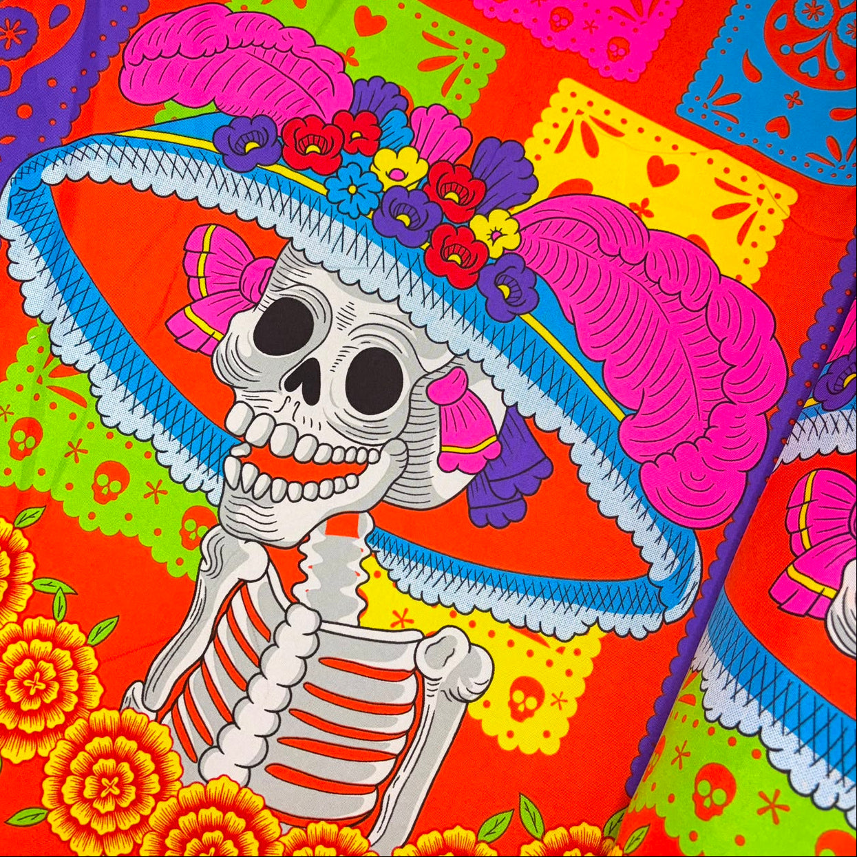 Tergal Catrina Papel Picado Fondo Naranja
