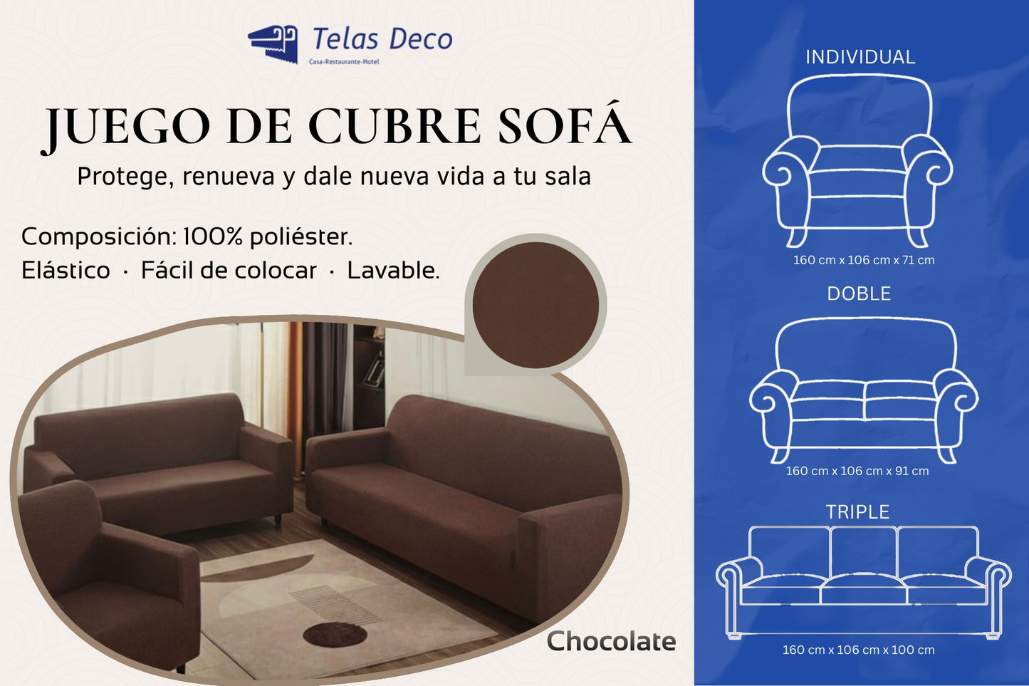 Protector Funda Cubre Sala Sofá Nube Ajustable Elástico 3 Pz