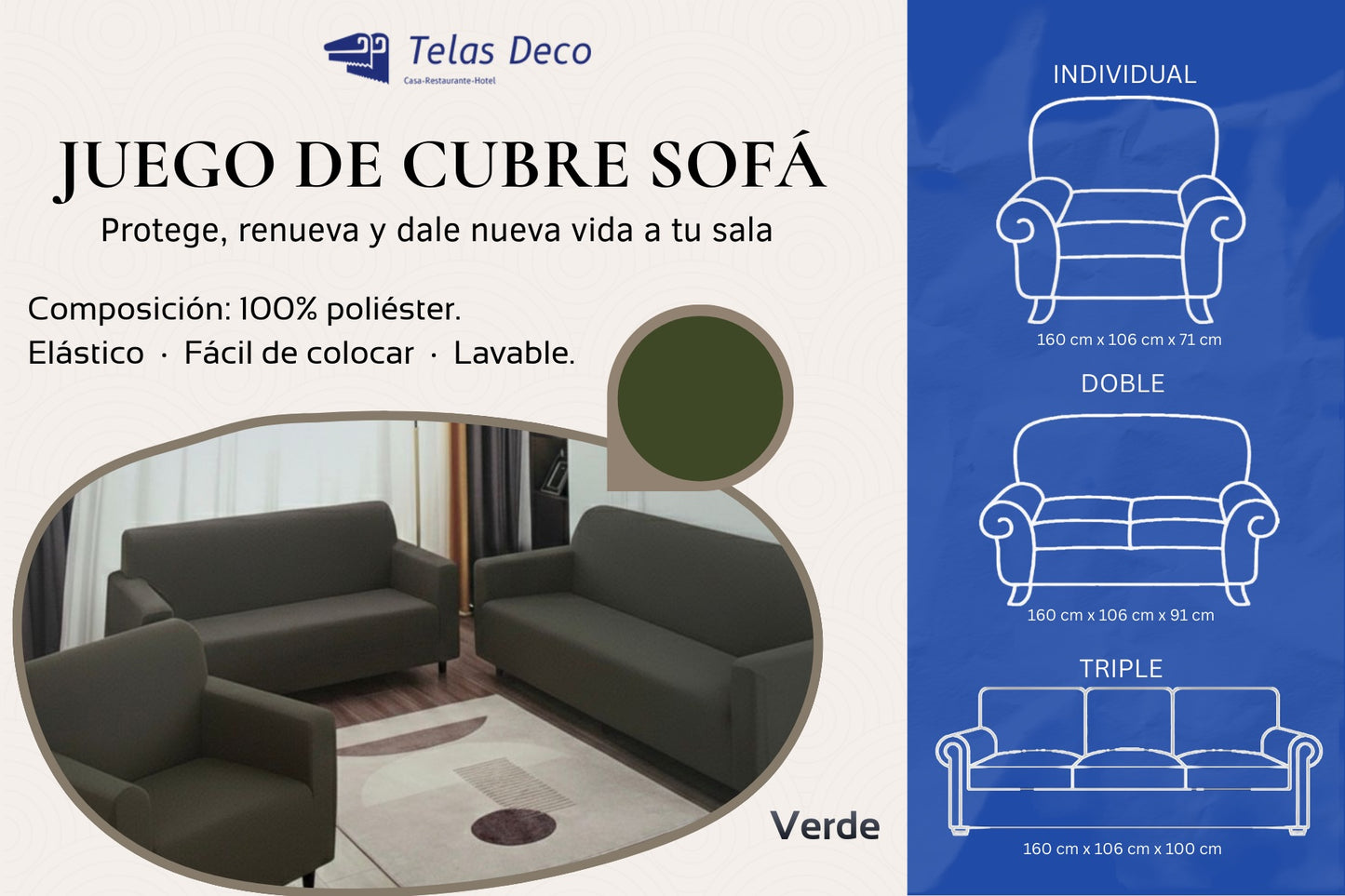 Protector Funda Cubre Sala Sofá Nube Ajustable Elástico 3 Pz