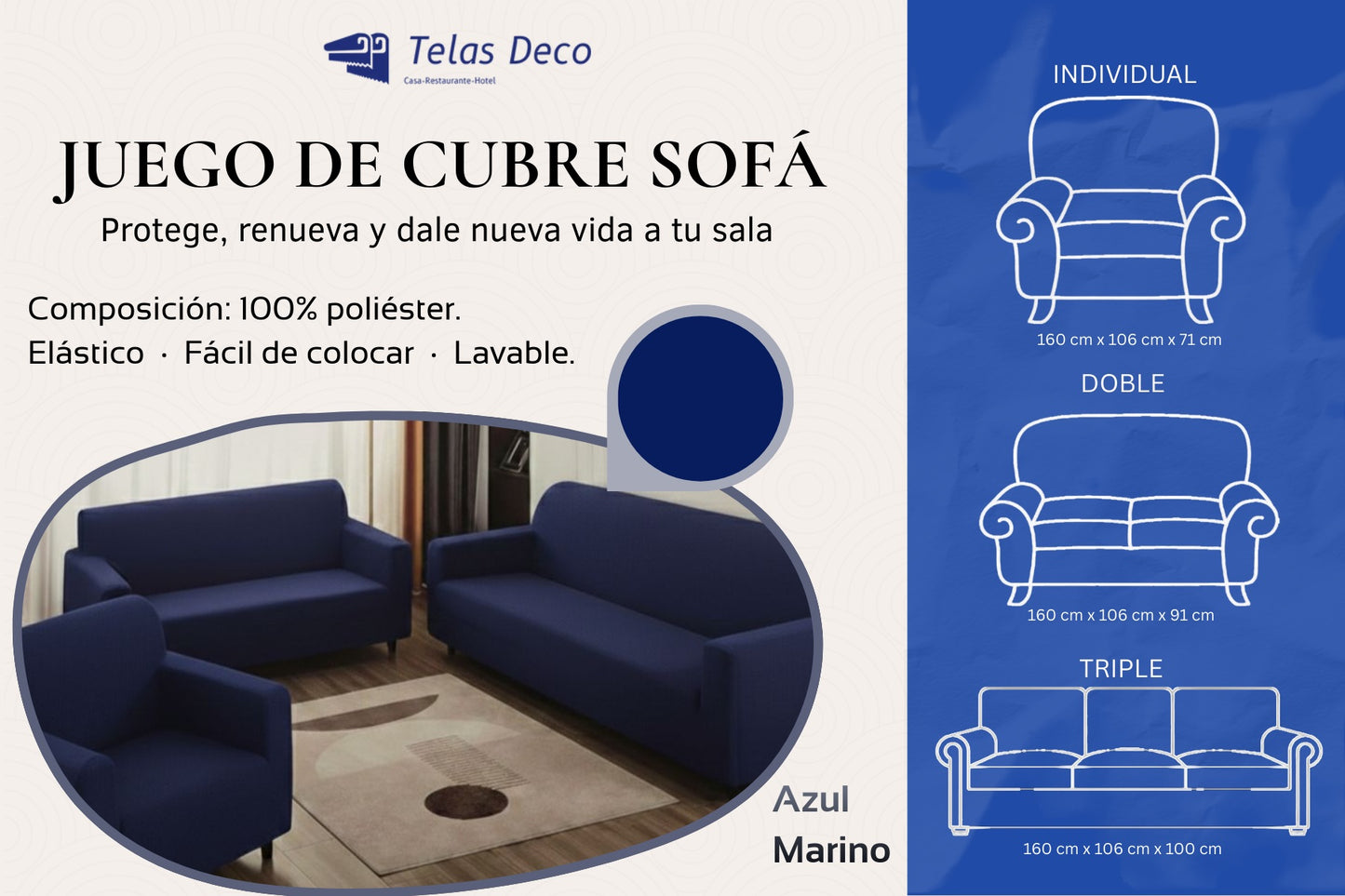 Protector Funda Cubre Sala Sofá Nube Ajustable Elástico 3 Pz