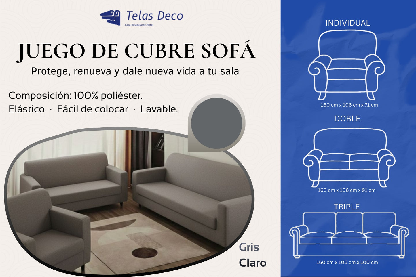 Protector Funda Cubre Sala Sofá Nube Ajustable Elástico 3 Pz