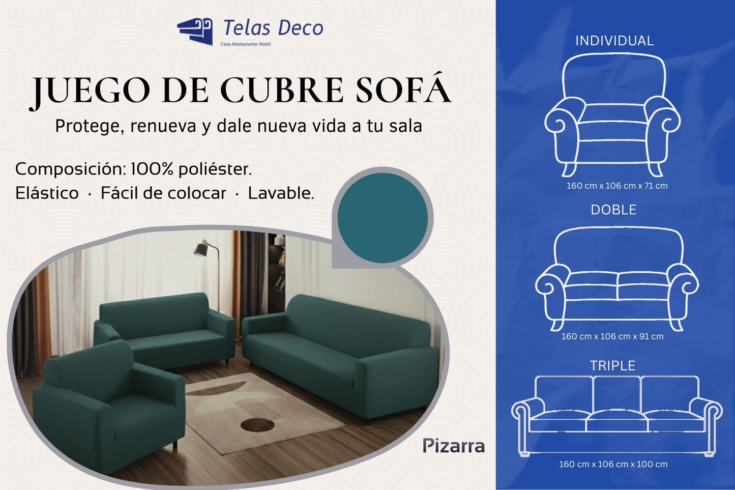 Protector Funda Cubre Sala Sofá Nube Ajustable Elástico 3 Pz