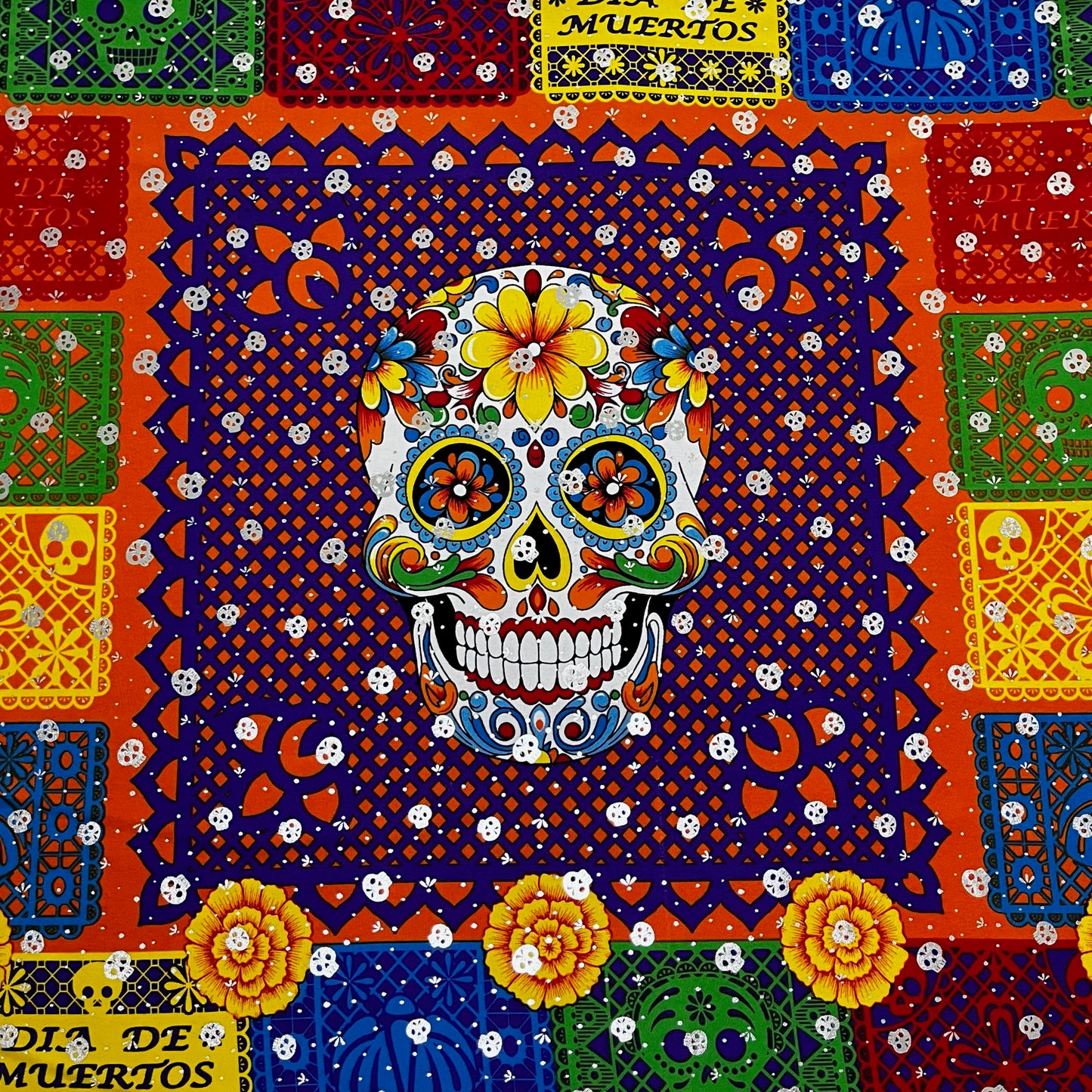 Foil Muertos - Calavera en Bicicleta naranja