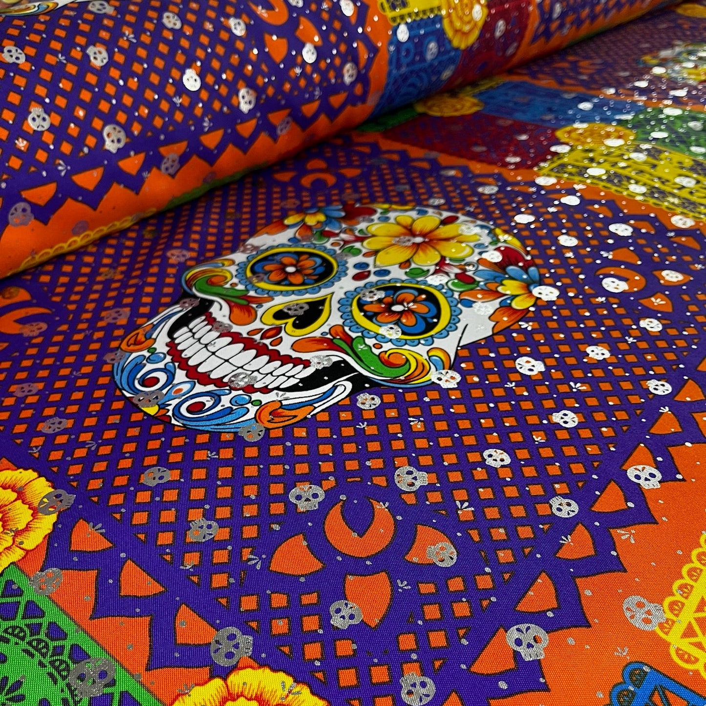 Foil Muertos - Calavera en Bicicleta naranja