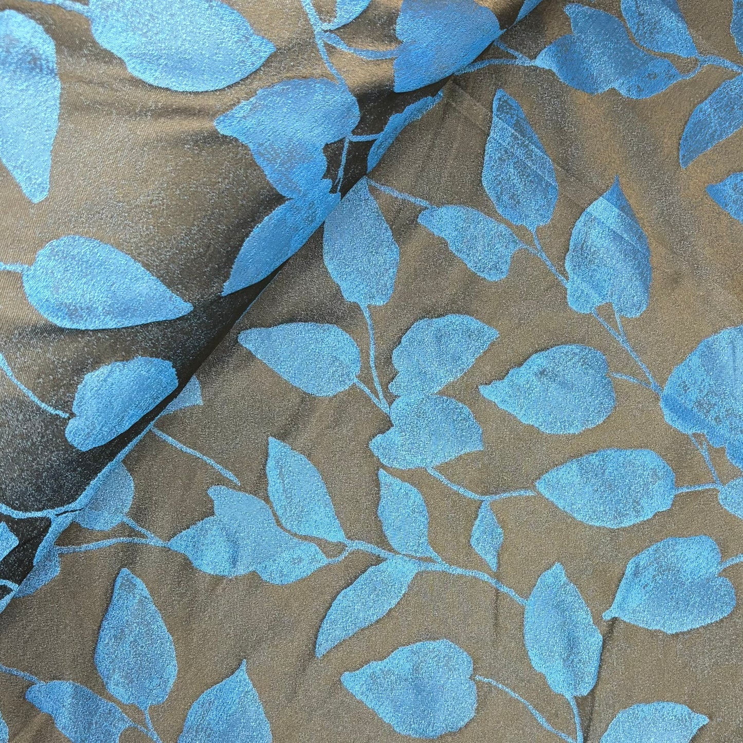 Jacquard hojas azul-cafe 300cm ancho