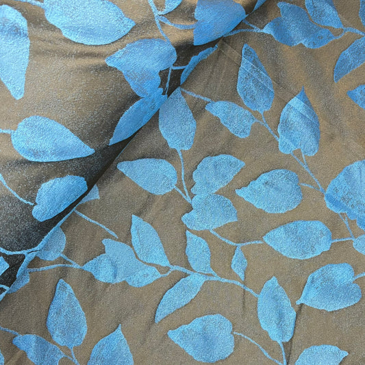 Jacquard hojas azul-cafe 300cm ancho